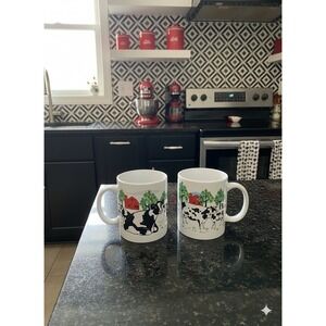 Pair Vintage 1997 Cows Coffee Tea Cup Mug By E. Rosin Farmhouse Country